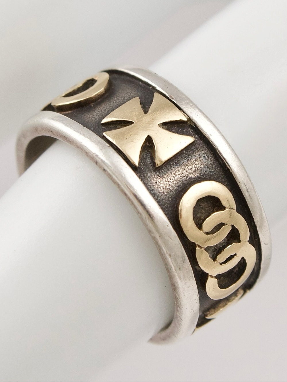 Retired James Avery 14K Gold Sterling Silver Ring with Cross Trinity Circles 6.5